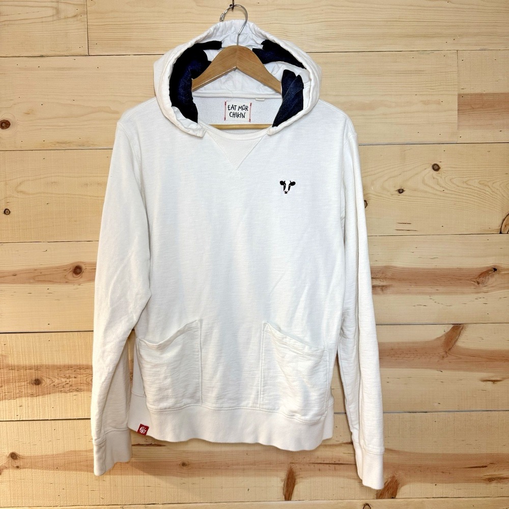 Eat More Chicken Chick-fil-A White Hooded Sweatshirt Women's Medium Kangaroo Poc